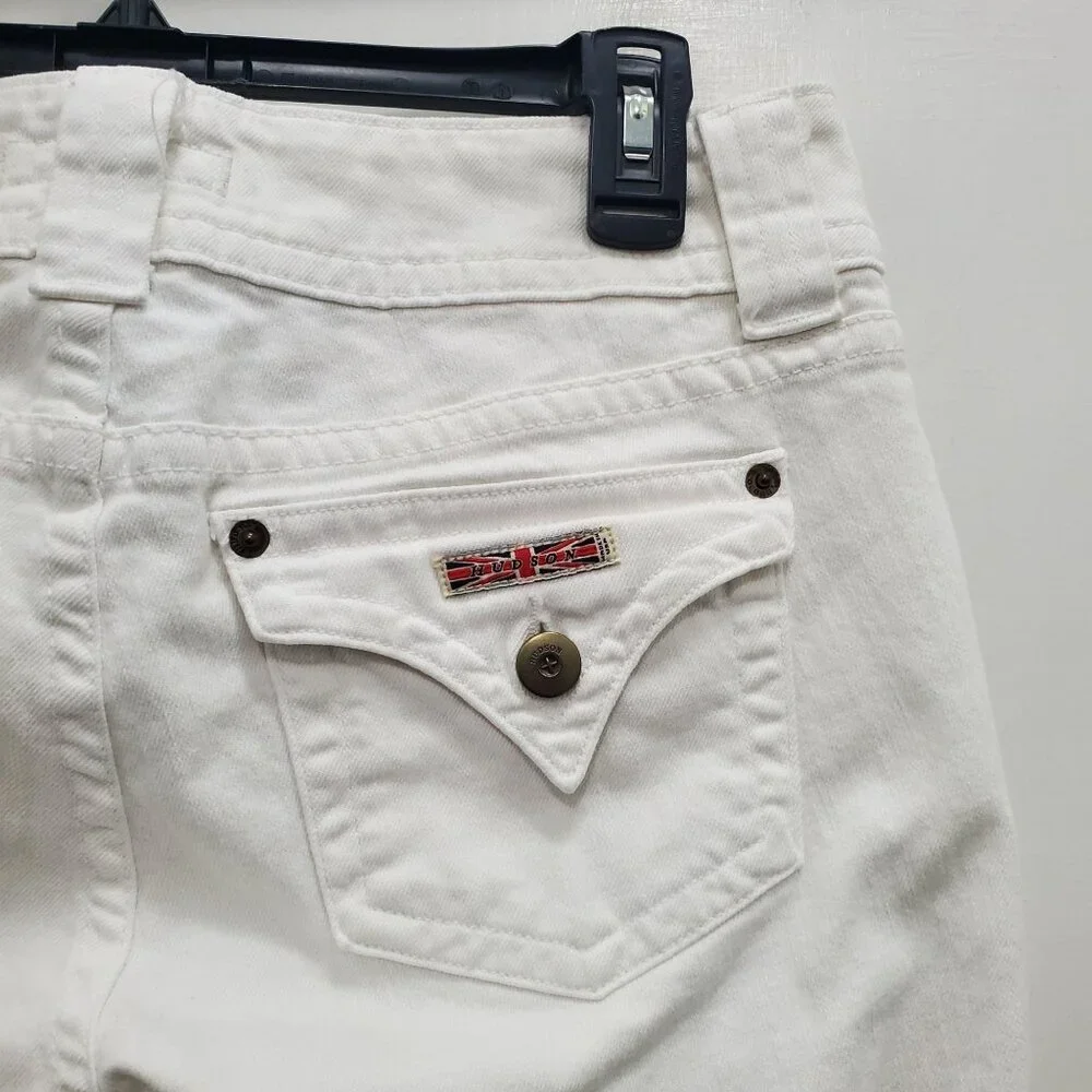 Hudson Women's White Denim Low Rise Flap Pocket Flare Leg Jeans USA Made Size 28 - Picture 6 of 9
